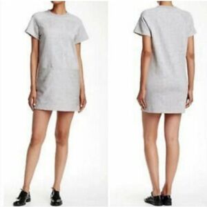 ATM Stripe Sweatshirt Pocket Dress Short Sleeve Grey White SZ L